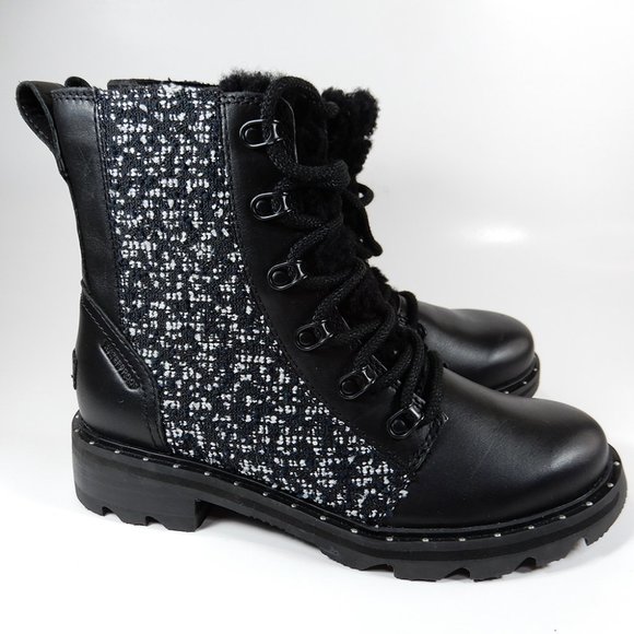 SOREL Lennox Lace Waterproof Shearling BOOTS Size 6.5 Black Leather NEW $200 - Picture 4 of 12